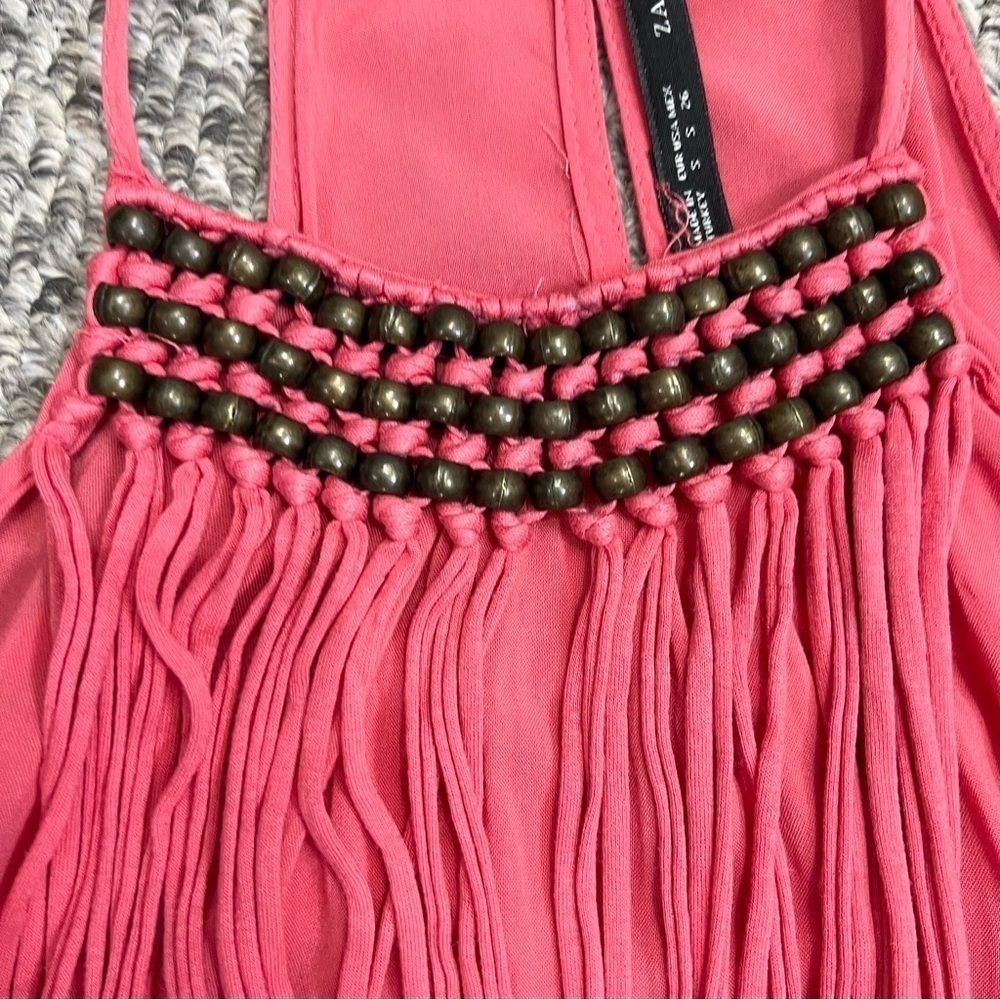 Zara beaded fringed watermelon pink midi maxi dress S - Picture 8 of 11